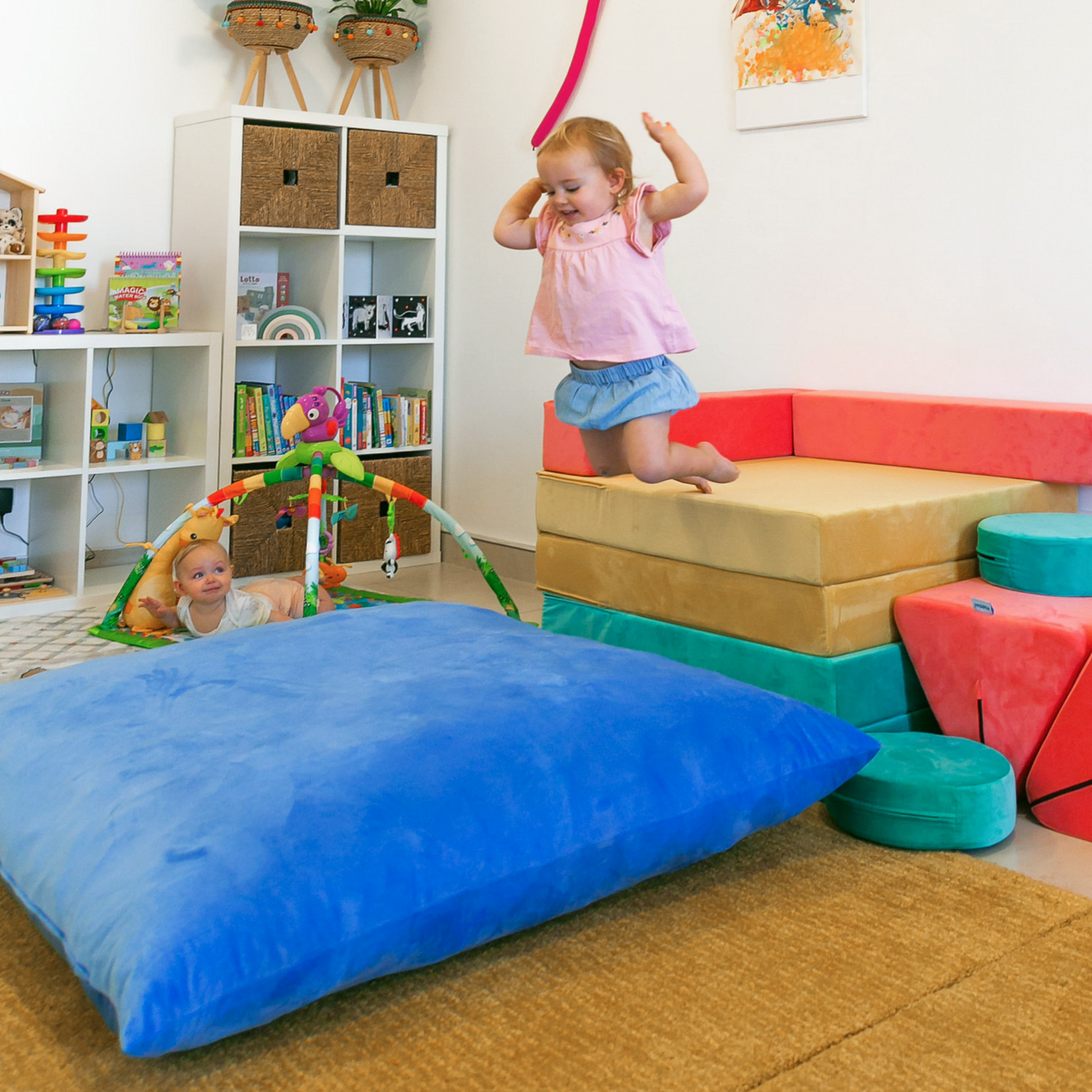large sensory crash landing mat for kids in colorful velvet