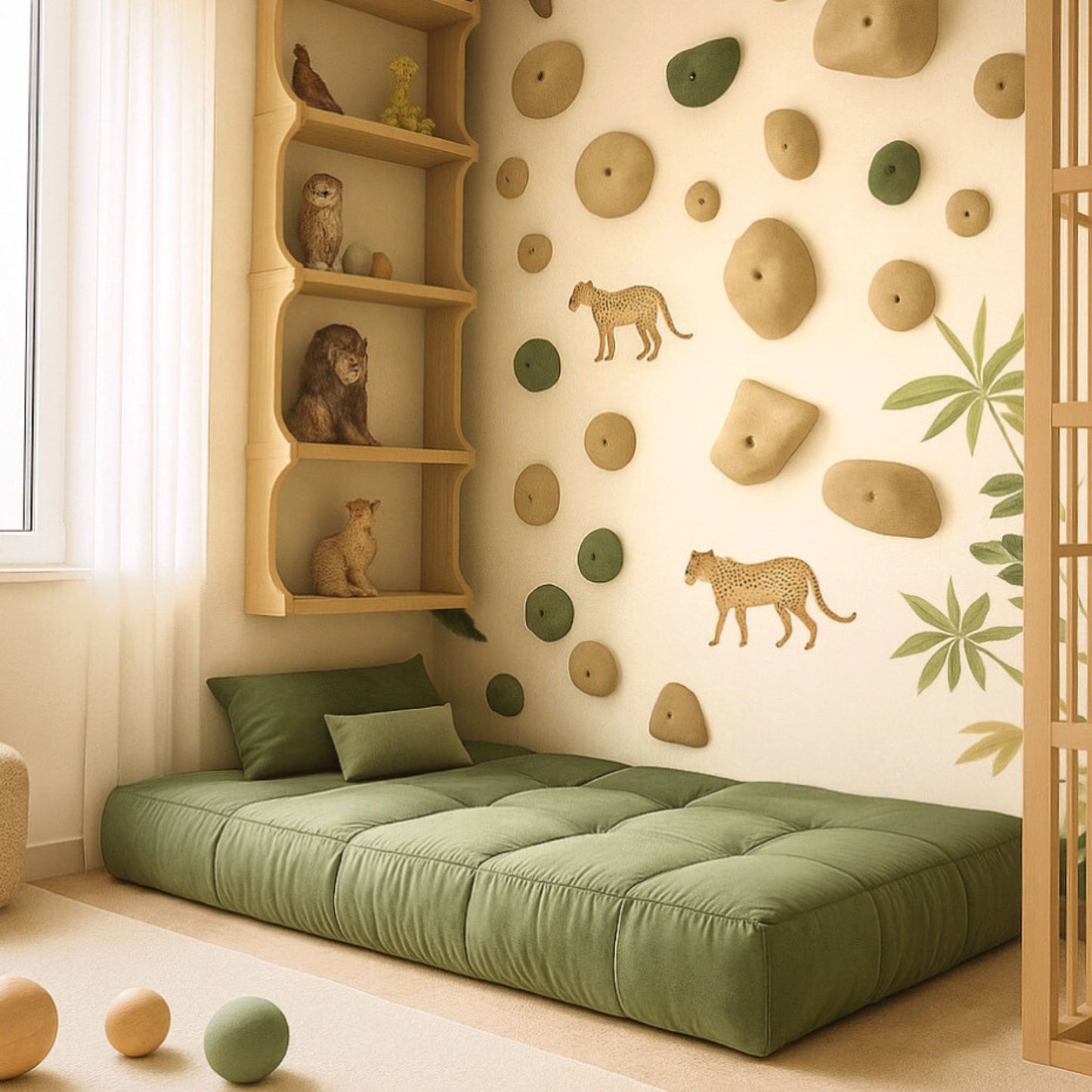 Customisable kids cloud mattress used as a sofa bed and safety play mat, paired with modular foam furniture.