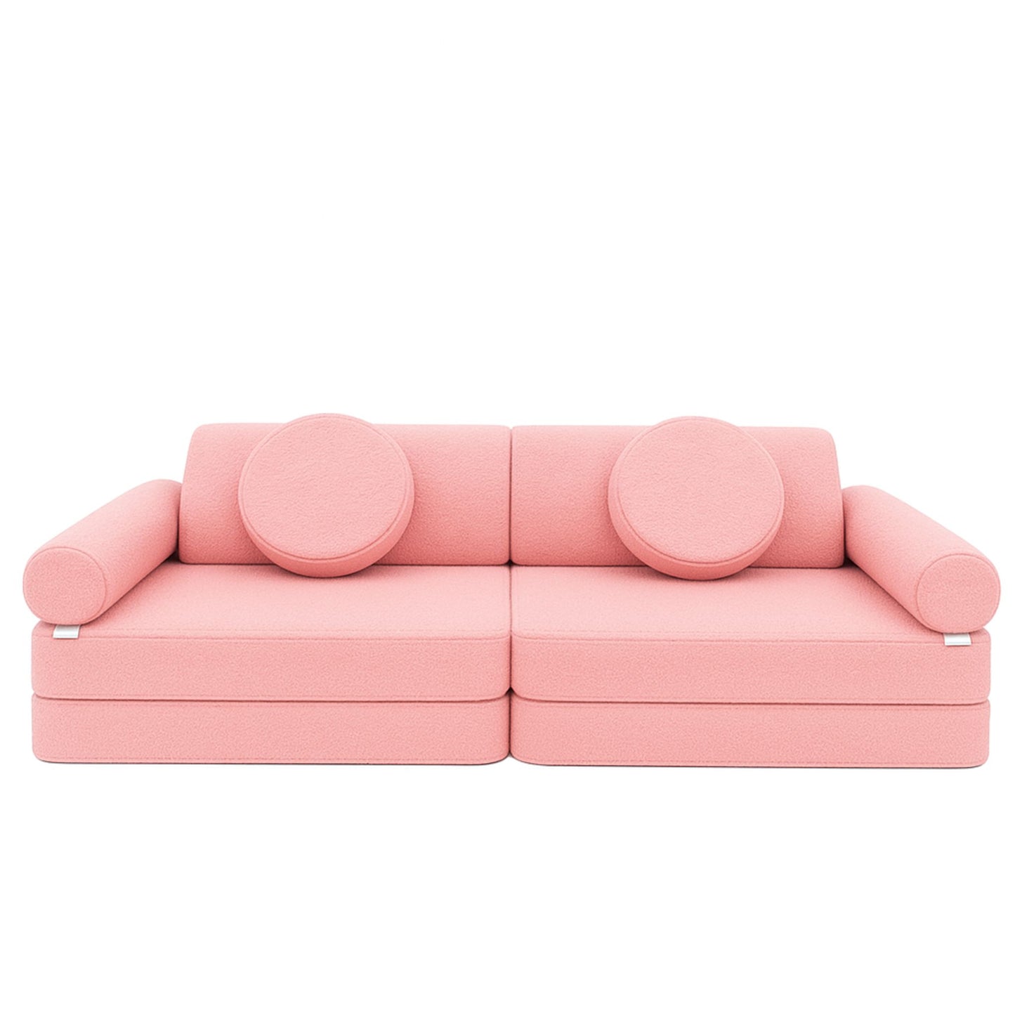 baby pink boucle teddy bear fabric kids sofa.
