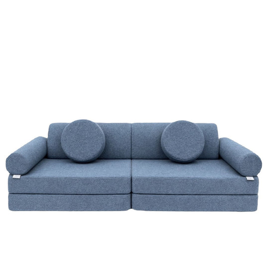 Dusty blue teddy bear boucle sofa for children