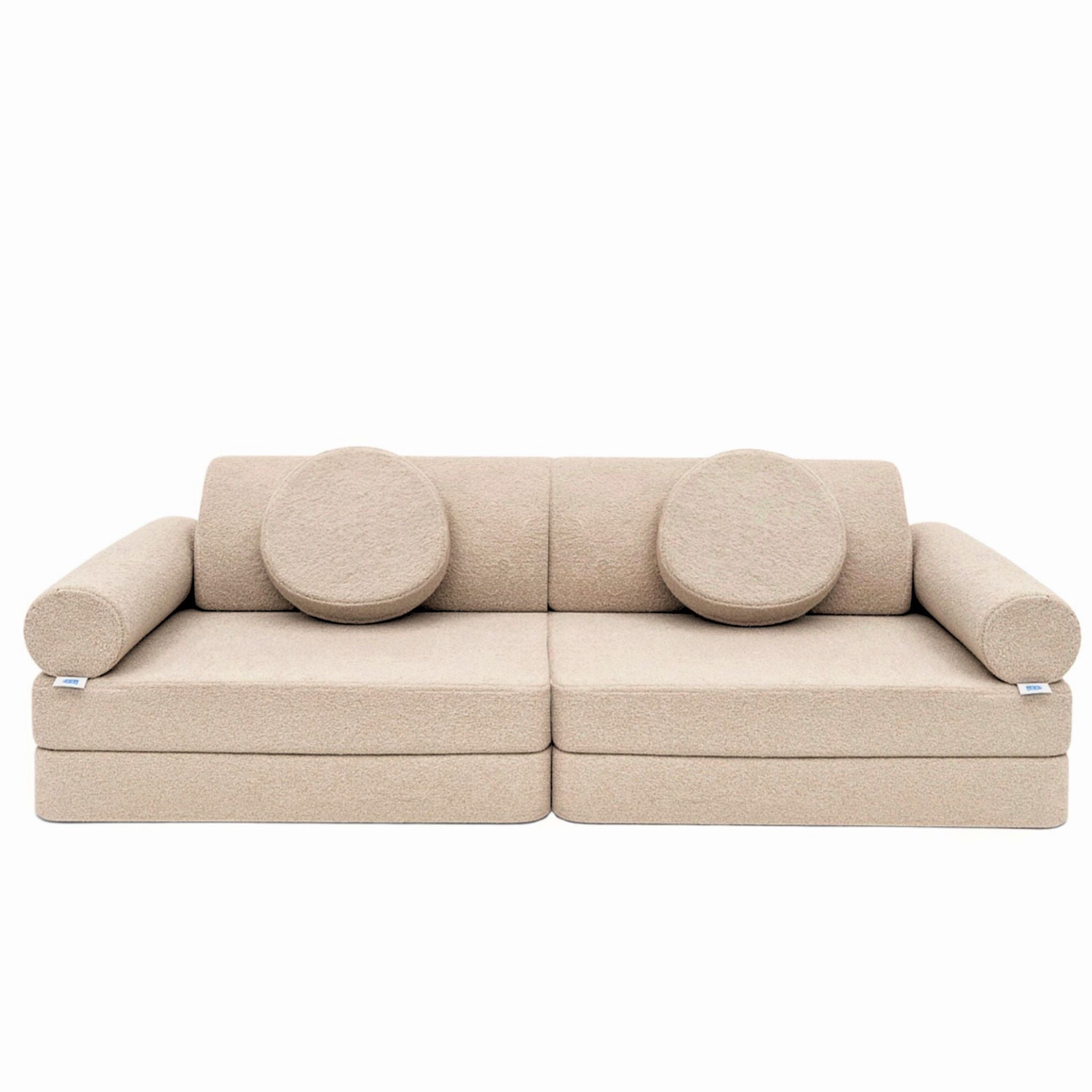 Teddy bear boucle 10 piece soft play modular sofa for toddlers.